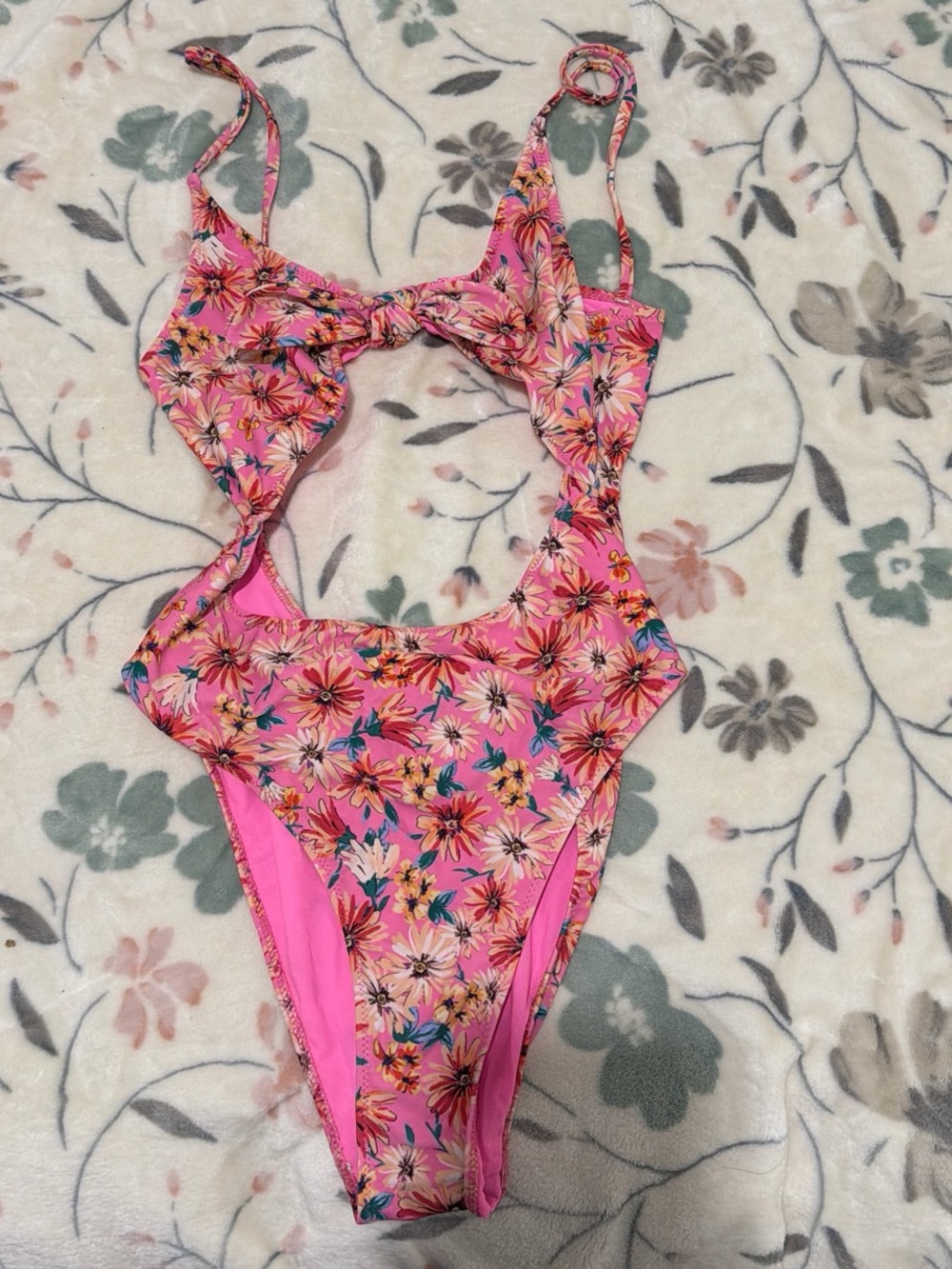 Zara Pink Floral Cutout One-Piece Swimsuit